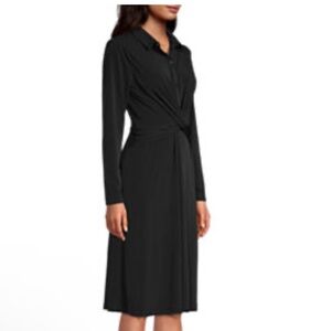 Liz Claiborne Black Long Sleeve Shirt Dress Front Knot 14 NWT